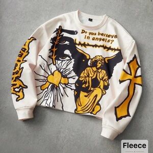 Cream Graphic Angel Fleece Sweatshirt - Yellow & Black Print